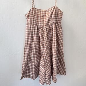 Pink & cream gingham square neck romper